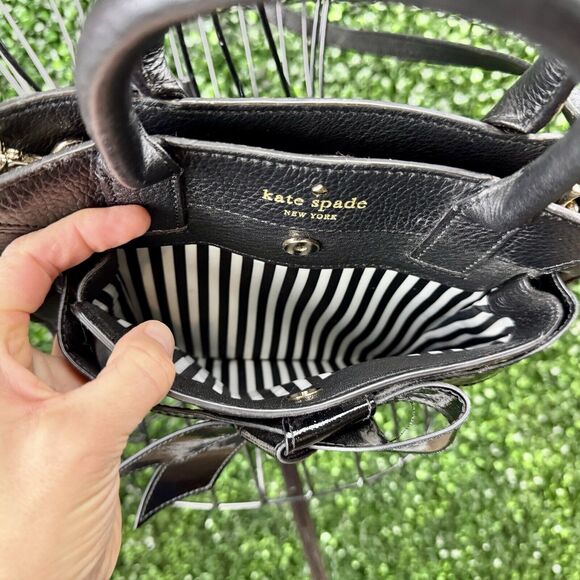 Kate Spade‎ Black Leather Purse Patent Asymmetrical Bow Handbag Satchel Bag - Picture 5 of 12
